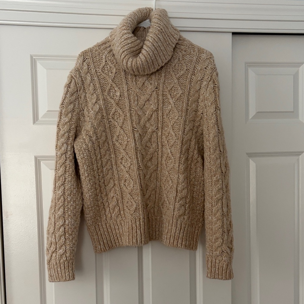 Banana Republic Tan Cable Knit Turtleneck Sweater